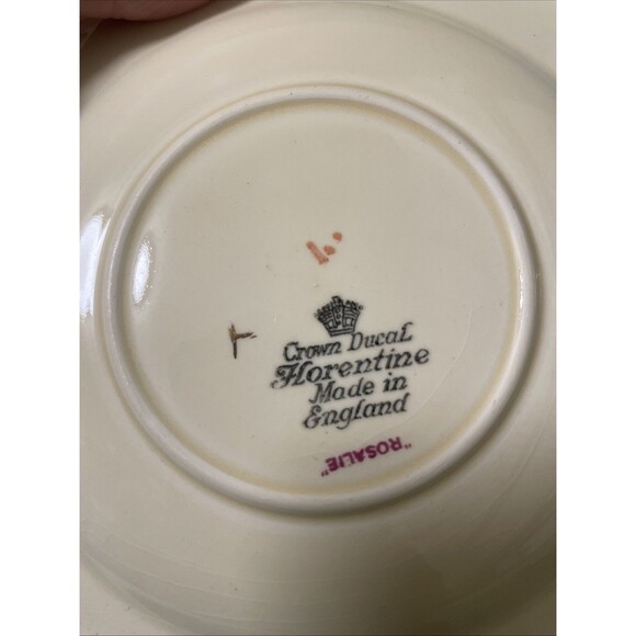 CROWN DUCAL FLORENTINE ROSALIE Embossed CREAM SOUP Saucer 7” ENGLAND C.1930's - Picture 4 of 5